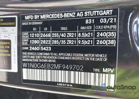 2021 Mercedes-Benz Glc 43 4Matic Amg из США, поврежденный, VIN W1N0G6EB2MF949702